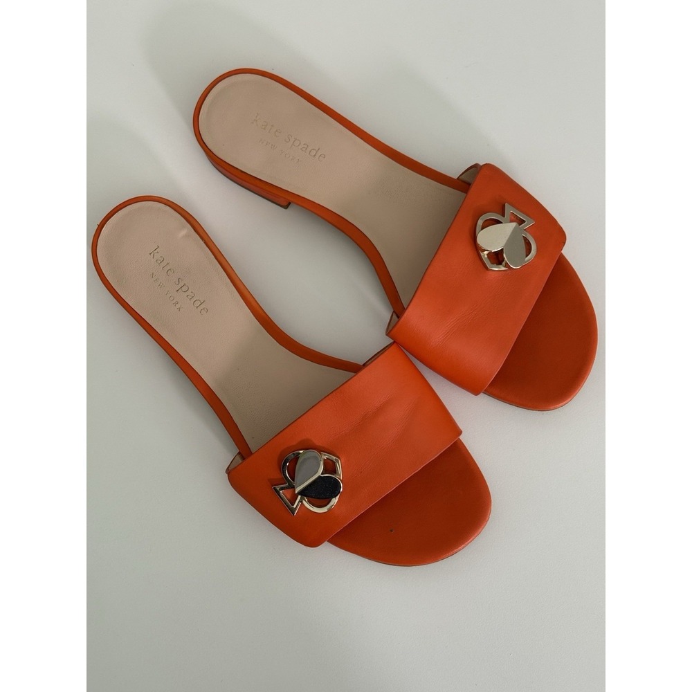 Kate Spade New York Ferry Slides Sandals Orange Leather Size 6M Preppy Resort